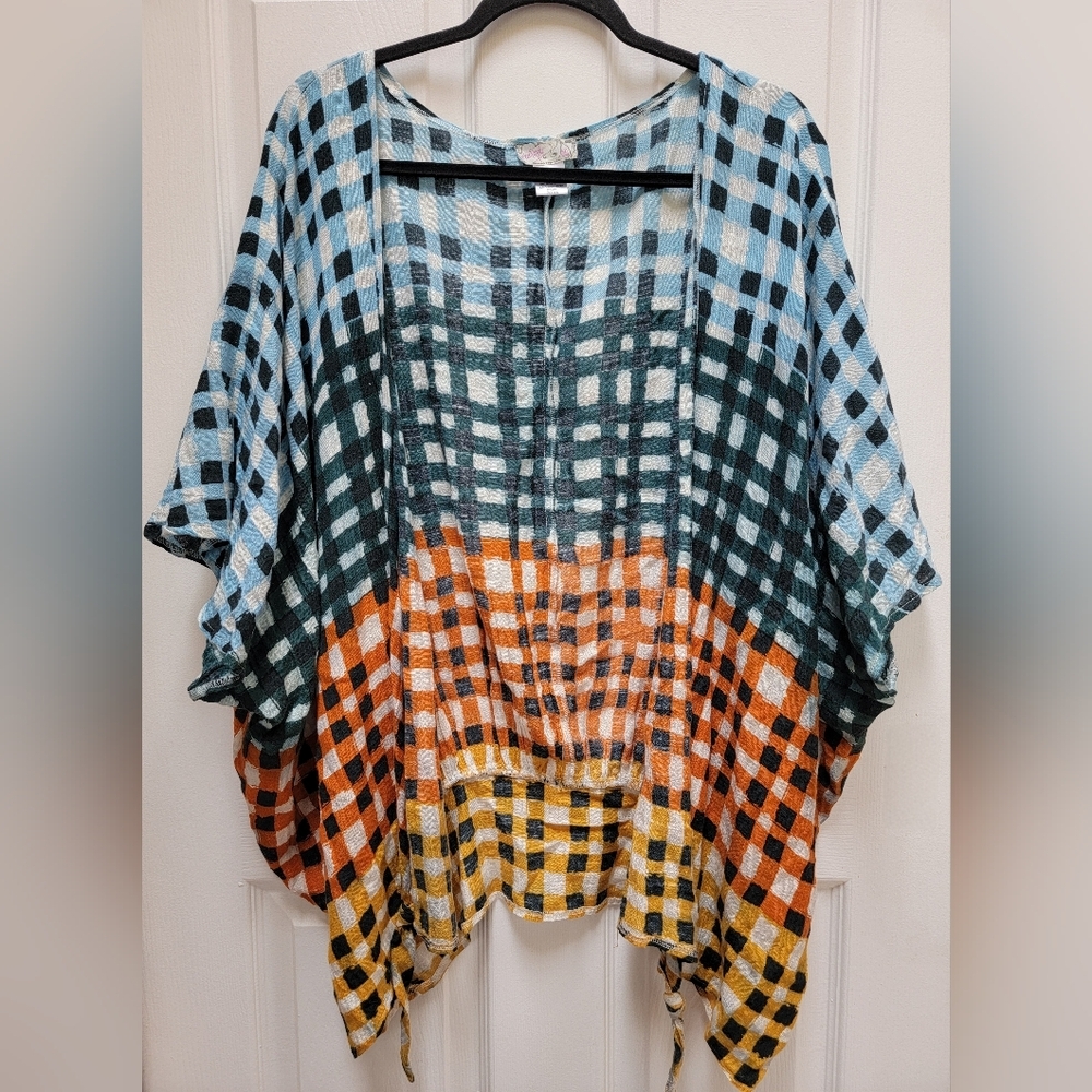 Free People Retrograde Gingham Checkered Tie Front Kimono One Size